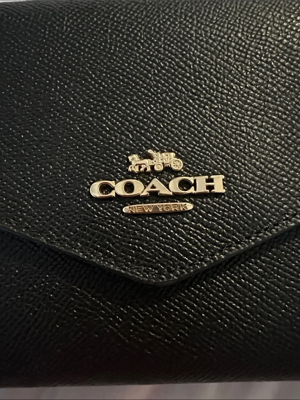 Coach Black Leather Envelope Wristlet Clutch with Gold Logo